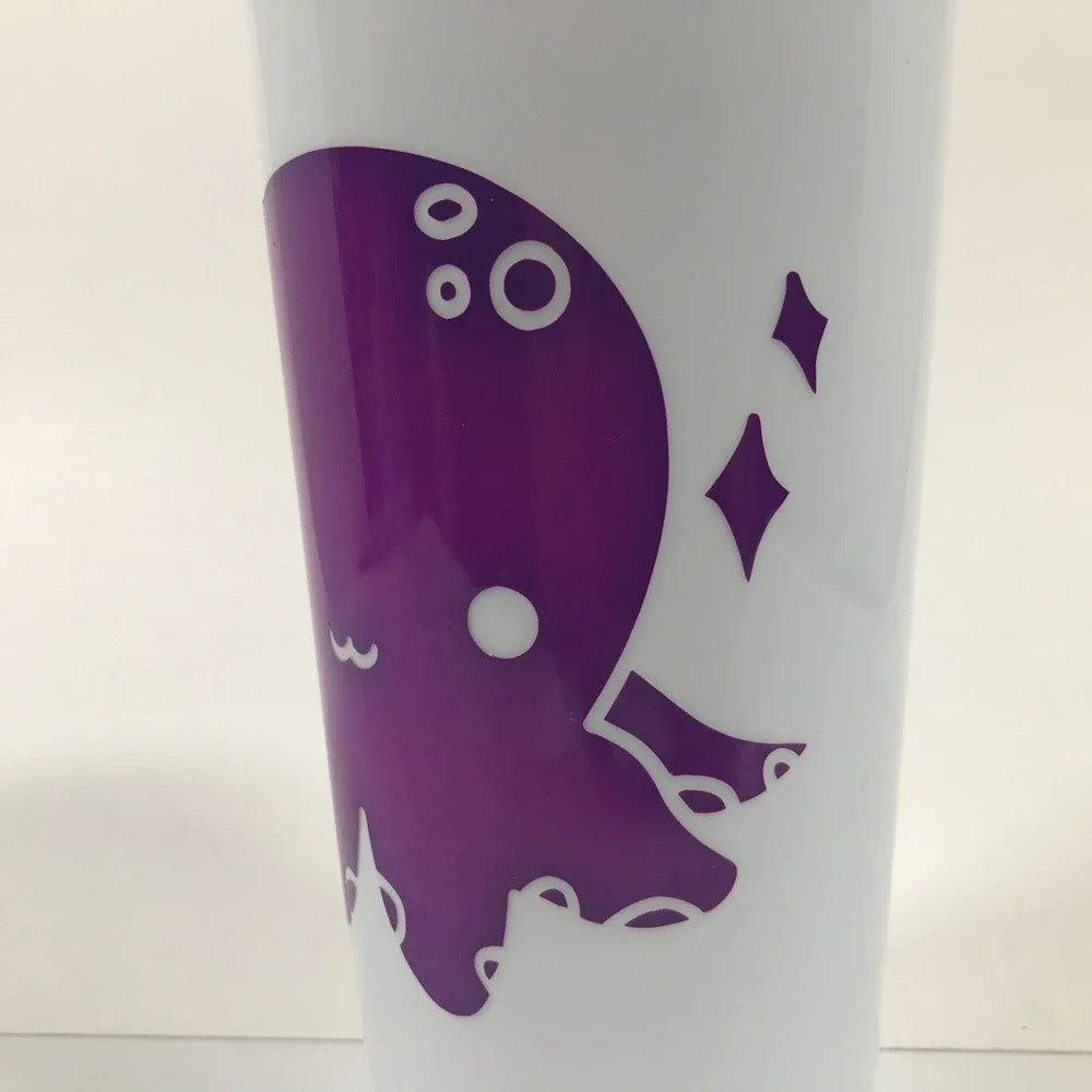 Purple Octopus Travel Tumbler White Reusable Coffee Cup with Black Lid
